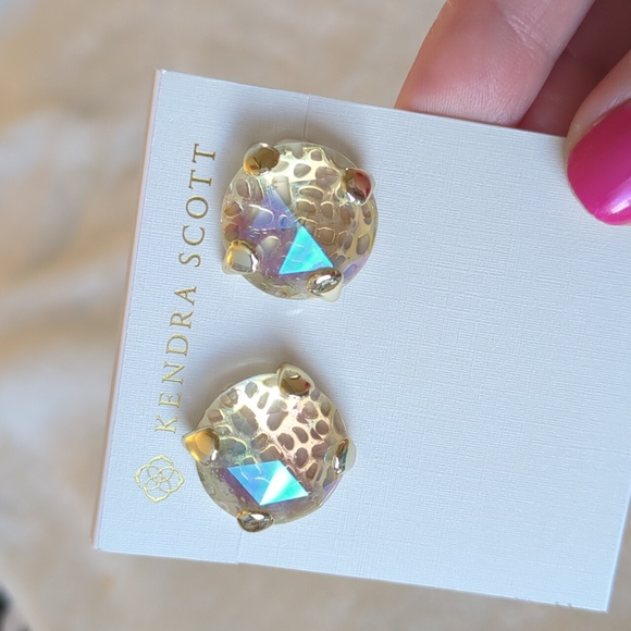Kendra Scott Hillary Gold Studs in Iridescent Clear Statement Vintage HTF - Picture 3 of 17